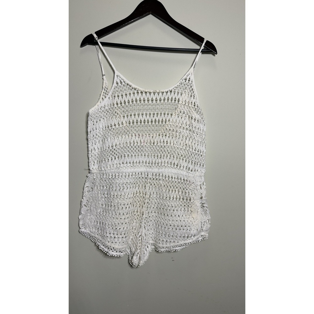 Victorias Secret White Lace Romper M Crochet Boho Festival Open Knit One Piece